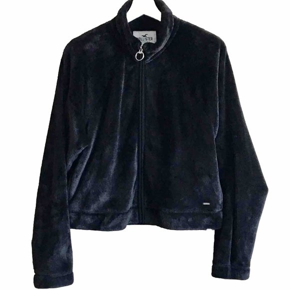 Hollister Fuzzy‎ Full Zip Jacket Size Small, Black - Picture 1 of 6